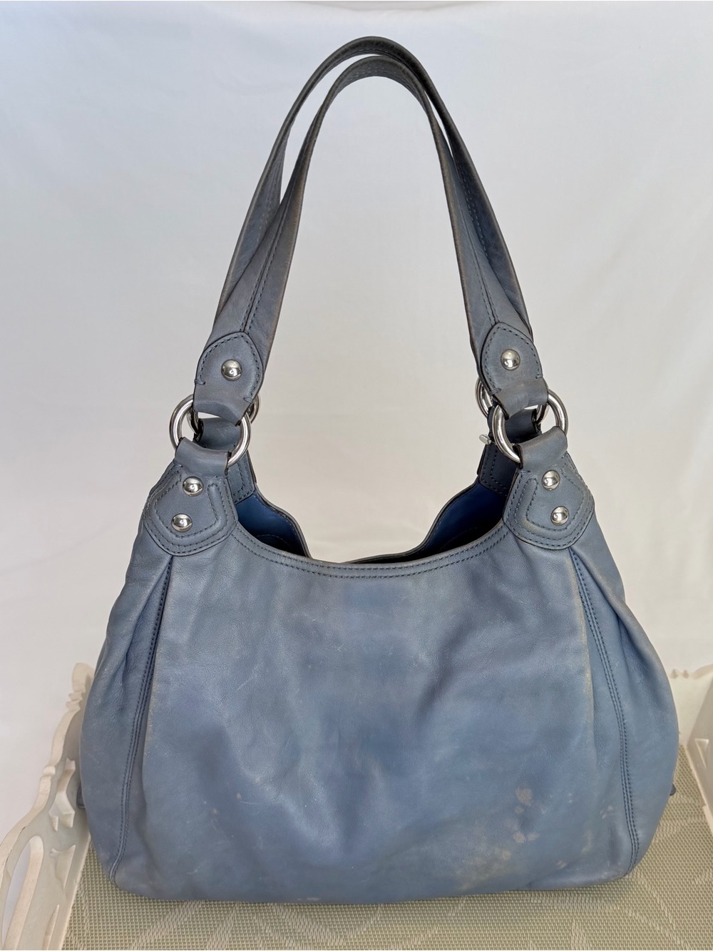 COACH Madison Maggie Denim Blue Loved Leather Hobo Y2K Shoulder Bag Purse 14336 - Picture 8 of 16